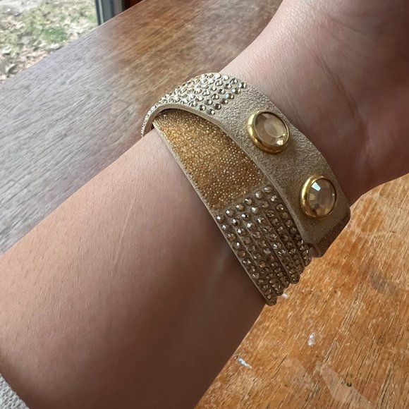 Beige Swarovski Multi Strand Black Wrap Around Bracelet • Adjustable - Picture 2 of 6